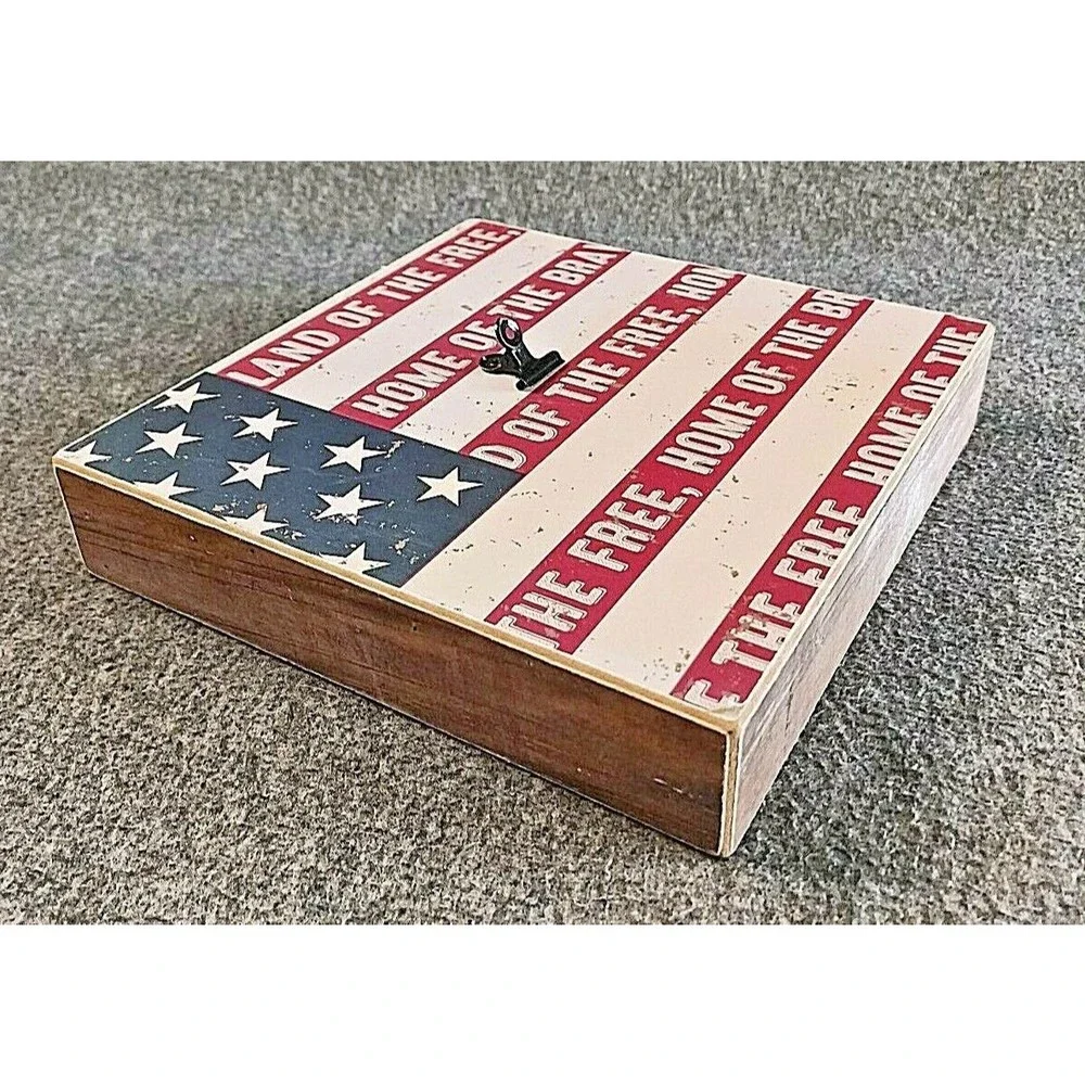 Fetco Home Décor Land of The Free Home of The Brave Wall Art Block Sign 8 x 8